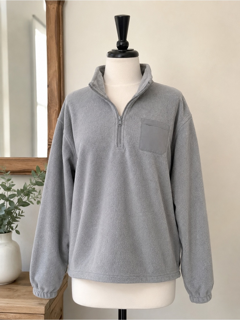 Adidas Gray Quarter Zip Fleece Pullover Cozy Athleisure Size Large